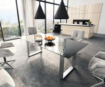 Jídelní stůl Edge 200x100 reliéfní sklo kouřové černé 3D design