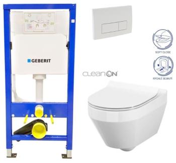 GEBERIT DuofixBasic s bílým tlačítkem DELTA51 + WC CERSANIT CLEANON CREA OVÁL + SEDÁTKO 458.103.00.1 51BI CR1