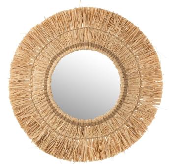 Nástěnné kulaté zrcadlo v rámu z přírodní trávy Raffia natural - 61*2,5*61 cm 12343