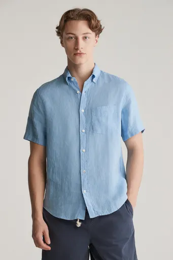 KOŠILE GANT REG GMNT DYED LINEN SS SHIRT CAPRI BLUE