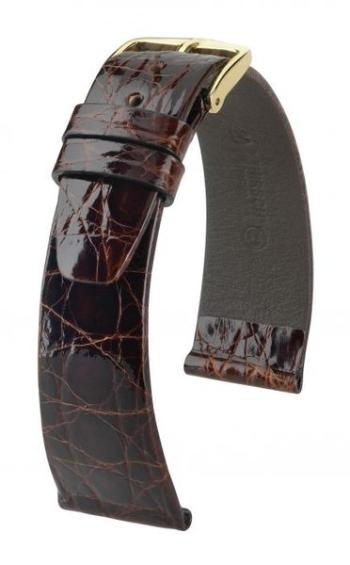 Řemínek Hirsch Prestige Crocodile - hnědý - 14 mm - M – Střední délka - 10 mm - Zlatá