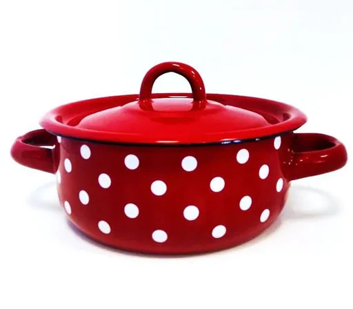 TORO Smaltovaný kastrol s poklicí 1,5l puntíky