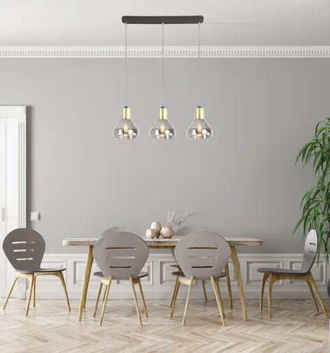 Závěsná lampa zlaté sklo 3xE14 70cm GREGORY