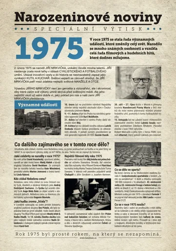 Narozeninové noviny 1975 s vlastním textem a fotografií, S fotografií a textem