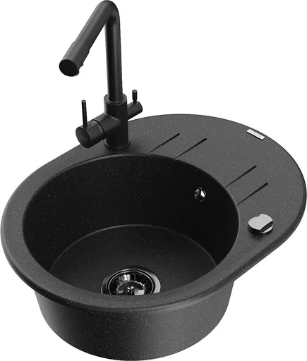 MEXEN/S Kevin granitový dřez s odkapávačem včetně baterie Duero, černá/srebrny metalik 6517-73-671600-70-B