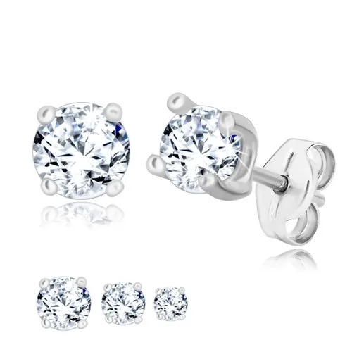 Náušnice ze stříbra 925 - kulatý zirkon čiré barvy ve čtvercovém kotlíku - Velikost zirkonu: 4 mm