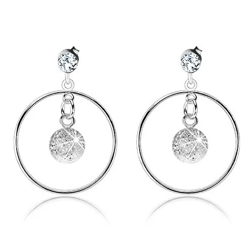 Stříbrné náušnice 925, zářivá kulička v kontuře kruhu, čiré krystaly Preciosa