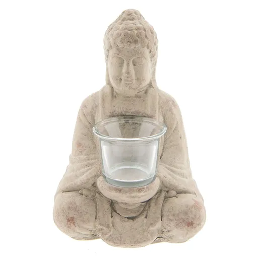 Šedý teracottový svícen budha na čajovou svíčku - 13*11*21 cm 6TE0212