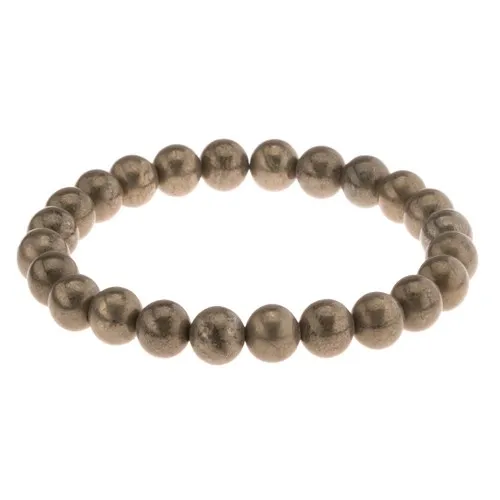 Elastický náramek, šedozelené kuličky pyritu na průhledné gumičce