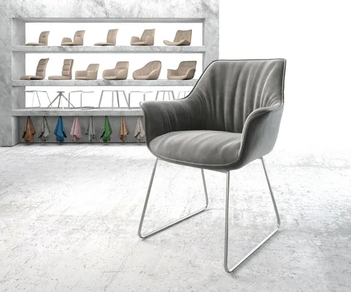 Jídelní židle Keila-Flex s područkami samet šedá tenká podnož