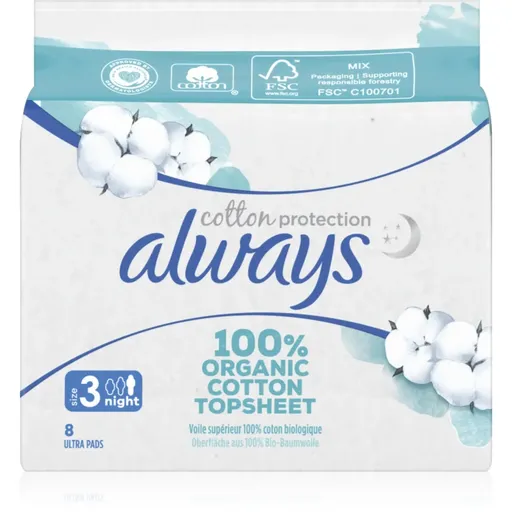 Always Cotton Protection Night vložky bez parfemace 8 ks