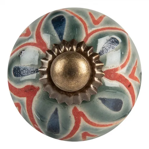 Zelená kulatá keramická úchytka se vzorem II - Ø 3*3 cm / S4 cm Clayre & Eef