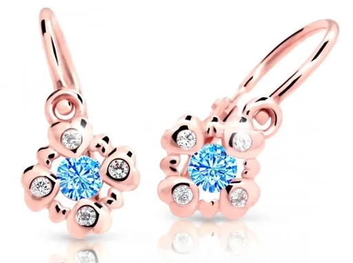 Cutie Jewellery Třpytivé dětské náušnice z růžového zlata C2253-10-X-4 světle modrá