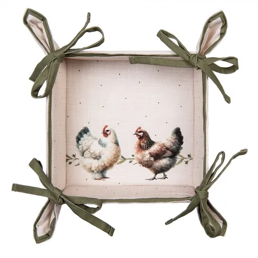 Béžový košík na pečivo se slepičkami Barnyard Chicken - 35*35*8 cm BYC47