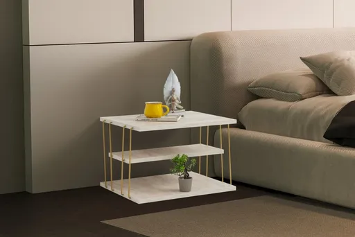 Odkládací stolek / Příruční stolek Lifon - Gold, Travertine