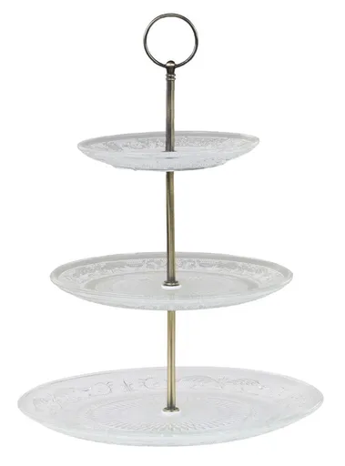 Skleněný 3-patrový etažér se zdobením Lace glass - Ø 26*35 cm 61072400 (61724-00)