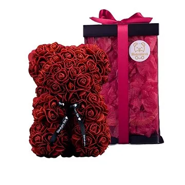 Medvídárek Romantic 25cm dárkově balený - rudý zasypaný tmavě červenými lístky (1073)