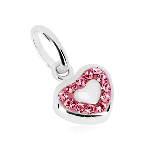 Stříbrný přívěsek 925 - pravidelné srdce a blýskavá zirkonová kontura