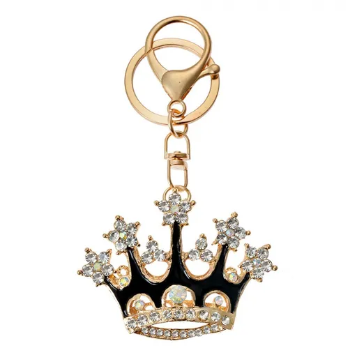 Zlatý kovový přívěšek na klíče s kamínky korunka - 4*2*6 cm JZKC0199