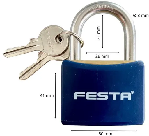 Zámek visací mosazný, 50 mm, poplastovaný (123312)