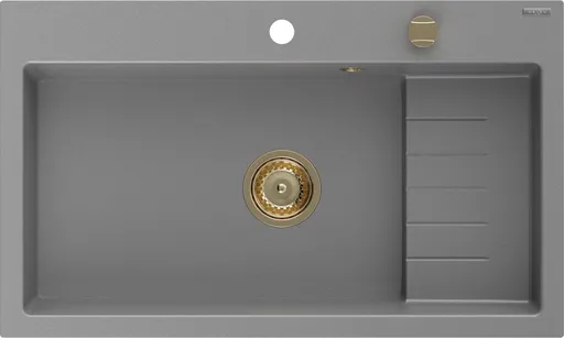 MEXEN/S Omar granitový dřez 800 x 480 mm, šedá, zlatý sifon 6520801005-71-G