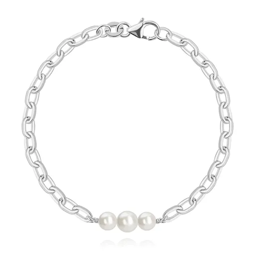 Náramek ze stříbra 925 - bílé syntetické perly Swarovski, podlouhlé články