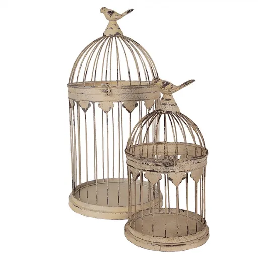 2ks béžová antik dekorační ptačí klec Pippa - Ø 32*60 / Ø 23*40 cm  5Y1283