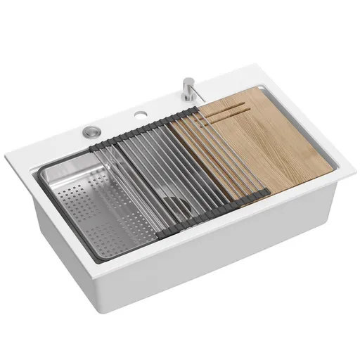 Quadron Granitový dřez MARC 110 WORKSTATION White Zlaty HQM7650U1_PVDG1