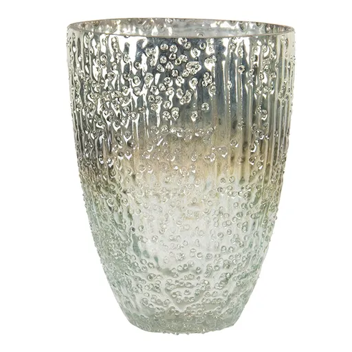 Šedo bílý skleněný svícen Gladis - Ø 11*15 cm Clayre & Eef