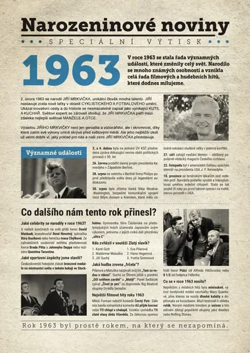 Narozeninové noviny 1963 s vlastním textem a fotografií, S fotografií a textem