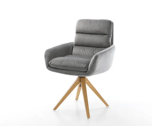 Otočná židle Abelia-Flex s područkami šedá samet dřevěná podnož