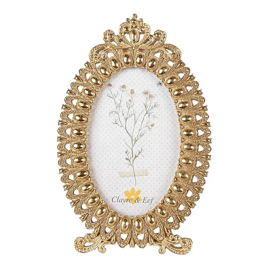 Zlatý oválný fotorámeček se zdobným okrajem - 15*1*23 cm / 10*15 cm Clayre & Eef