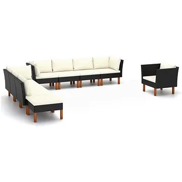 9dílná zahradní sedací souprava polyratan a eukalyptus černá, 3082089 (3082089)