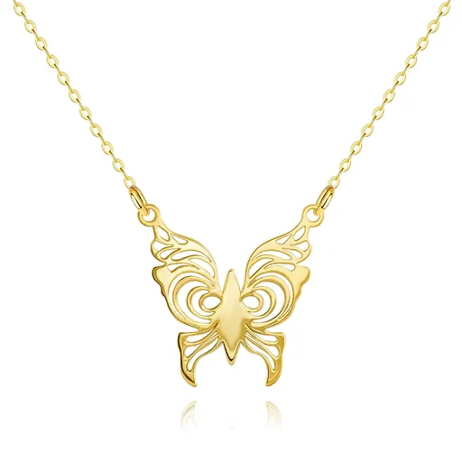 Zlatý náhrdelník ze žlutého zlata 585 - motýl s vyřezávanými křídly