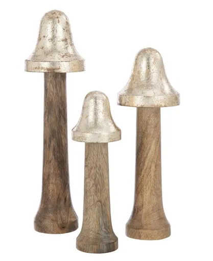 Set 3ks dekorace houba z mangového dřeva - Ø 8 *31 cm J-Line by Jolipa