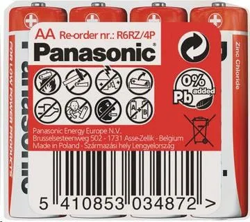 PANASONIC Zinkouhlíkové baterie Red Zinc R6RZ/4P AA 1, 5V (shrink 4ks)