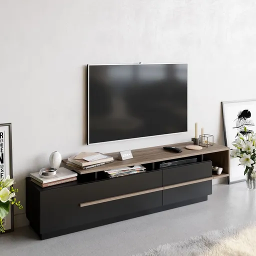 TV stolek Pia - Black, Walnut