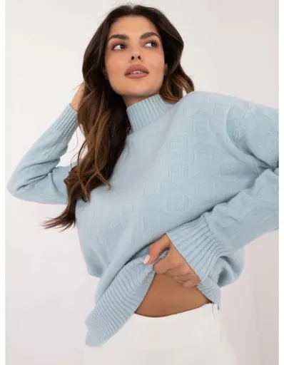 Dámský svetr s dlouhým rukávem a polovičním rolákem světle modrý