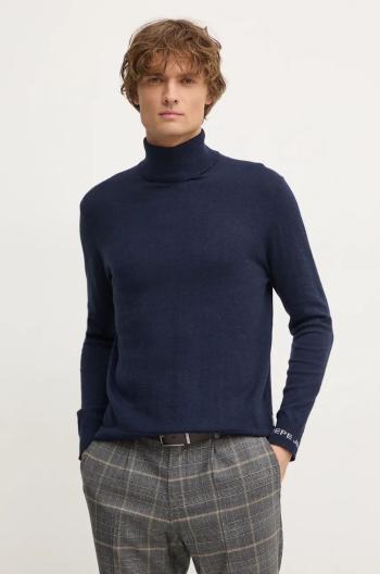 Svetr z vlněné směsi Pepe Jeans NEW ANDRE TURTLE NECK pánský, tmavomodrá barva, lehký, s golfem, PM702470