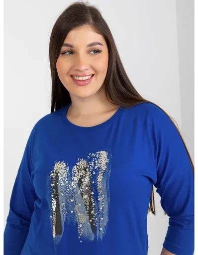 Dámská halenka s 3/4 rukávy a potiskem plus size THALA tmavě modrá