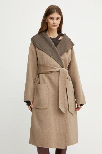 Oboustranný vlněný kabát Karl Lagerfeld béžová barva, oversize, 246W1502