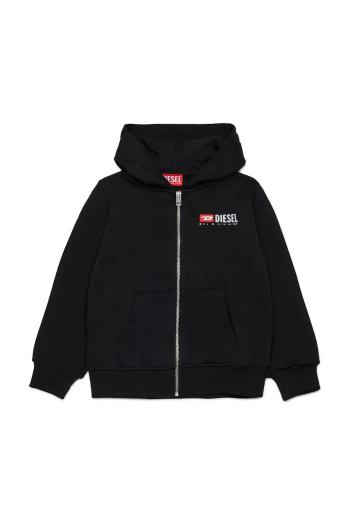 Detská bavlnená mikina Diesel SDROPSHOODZ OVER SWEAT-SHIRT čierna farba, s kapucňou, s potlačou, J02484
