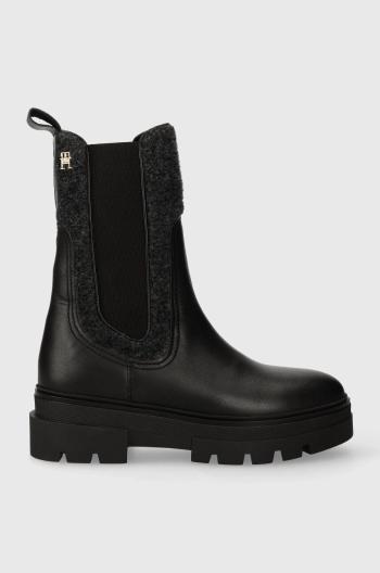 Nízké kozačky Tommy Hilfiger SEASONAL FEMININE CHELSEA BOOT dámské, černá barva, na plochém podpatku, FW0FW07497