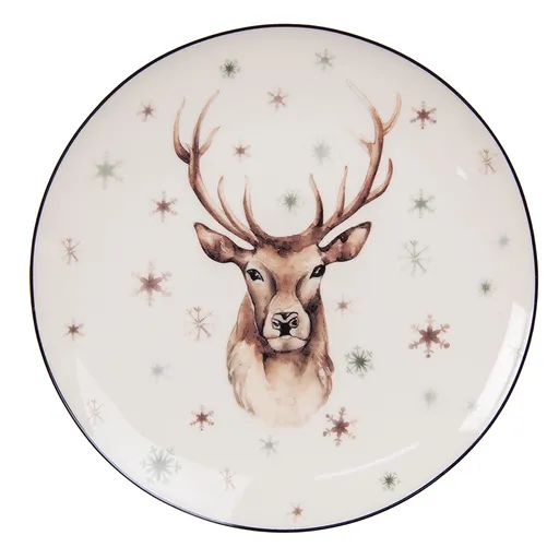 Dezertní porcelánový zimní talířek s jelenem Reindeer - Ø 21*2 cm 6CEDP0130