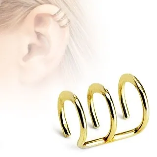 Falešný ocelový piercing do chrupavky - tři kroužky ve zlatém barevném odstínu