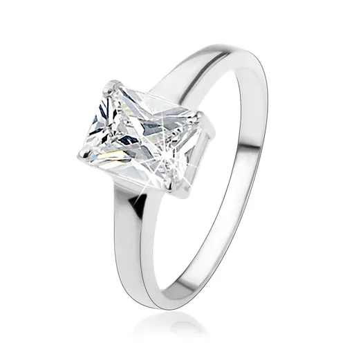 Stříbrný prsten 925 s obdélníkovým broušeným zirkonem čiré barvy - Velikost: 53