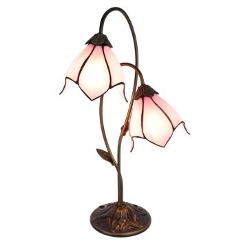 Růžová stolní lampa Tiffany Folwia Pink  - 35*18*61 cm E14/max 2*25W 5LL-6257