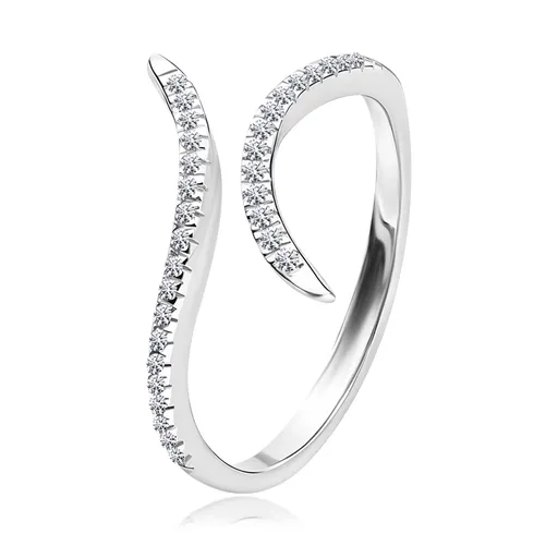 Stříbrný prsten 925 - rozdělené a zvlněné linie s čirými zirkony - Velikost: 51