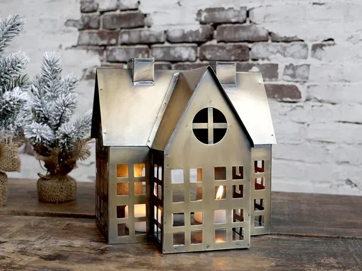 Bronzový antik kovový domek na svíčku Canie - 20*15*20cm 52005213 (52052-13)