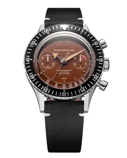 Nivada Grenchen Chronomaster Tropical 41mm - Black Leather White Stitching